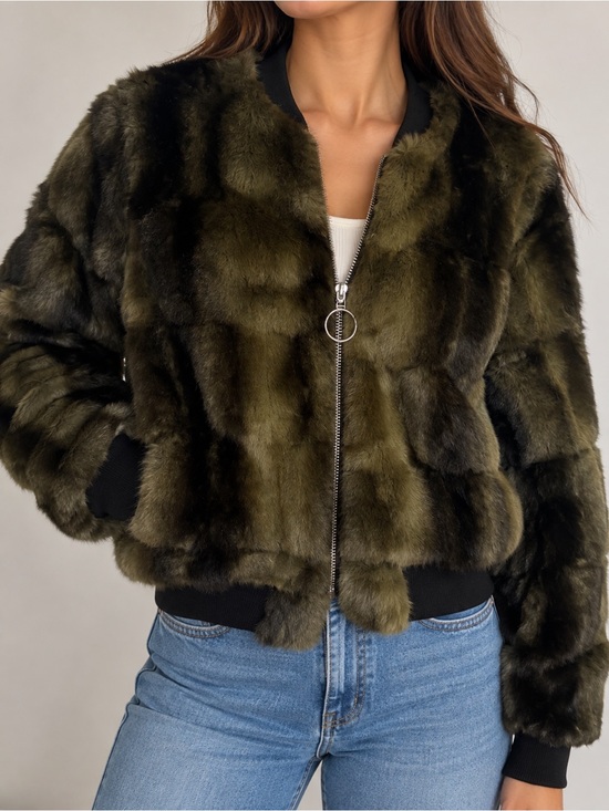 Zara Jackets & Blazers - Zara Olive Green Faux Fur Bomber Jacket. NWOT. X-SMALL